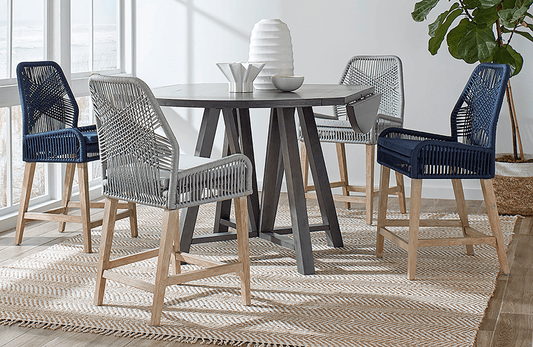 Nakia Woven Rope Back Counter Height Stools Set Of 2 - Navy