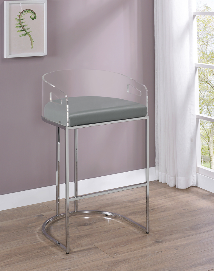 Thermosolis Acrylic Back Bar Stools Grey And Chrome Set Of 2