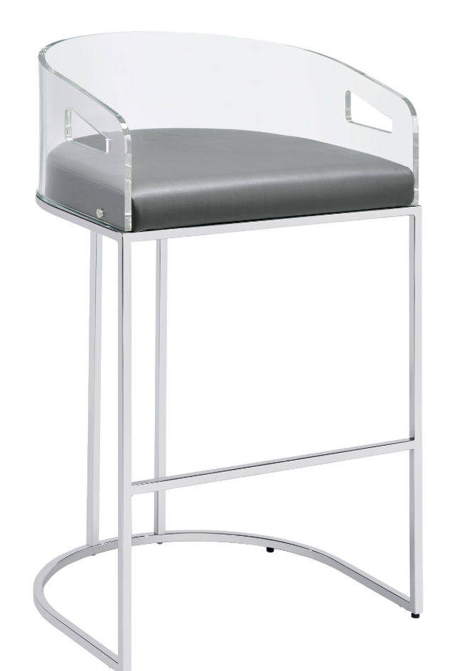 Thermosolis Acrylic Back Bar Stools Grey And Chrome Set Of 2