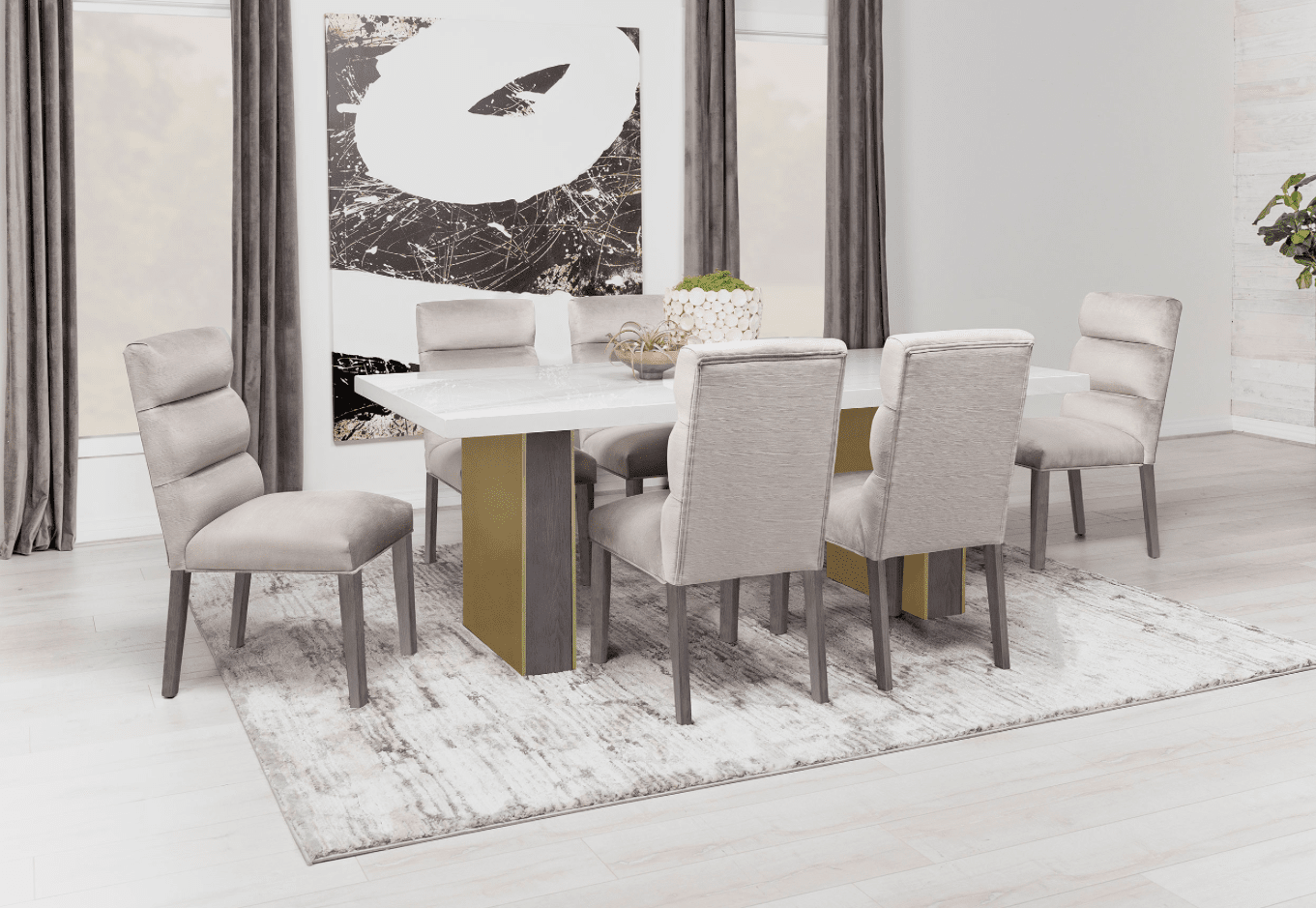 Carla Rectangular Dining Set With Cultured Carrara Marble Top White And Gold