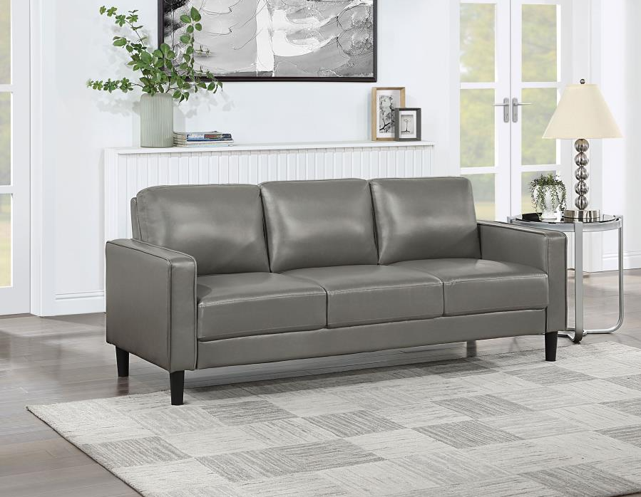 Ruth Upholstered Track Arm Faux Leather Sofa Grey