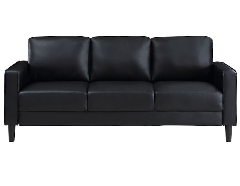 Ruth Upholstered Track Arm Faux Leather Sofa Black