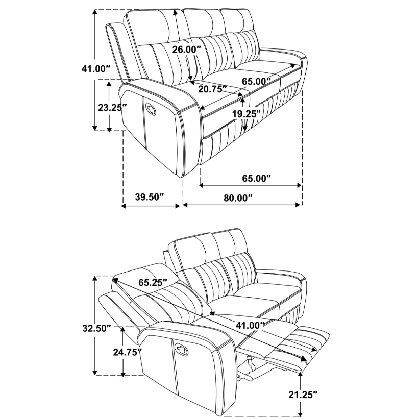 Raelynn Upholstered Motion Reclining Sofa Set Grey