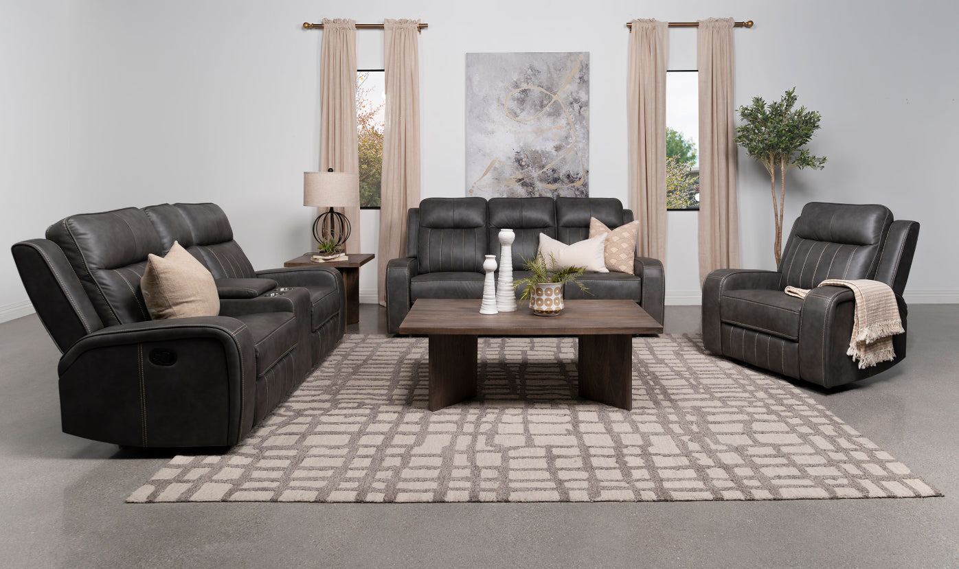 Raelynn Upholstered Motion Reclining Sofa Set Grey