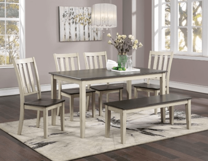 Frances 6-Piece Rustic Dining Set - Antique White & Gray