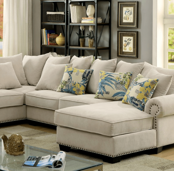 Skyler Transitional Style Plush Ivory Color Upholstered Sectional