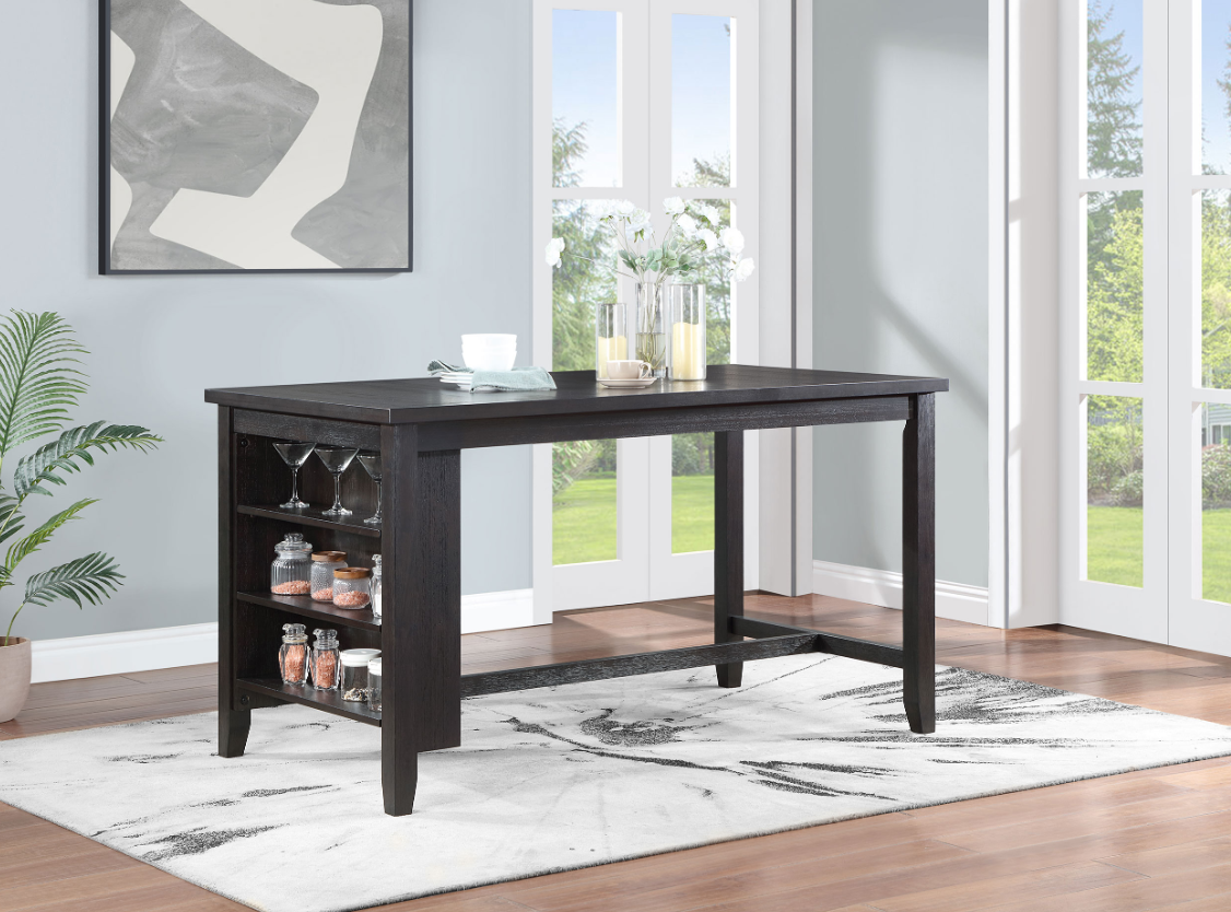 Elliston Rectangular Counter Height Dining Table With Storage Shelves Dark Grey