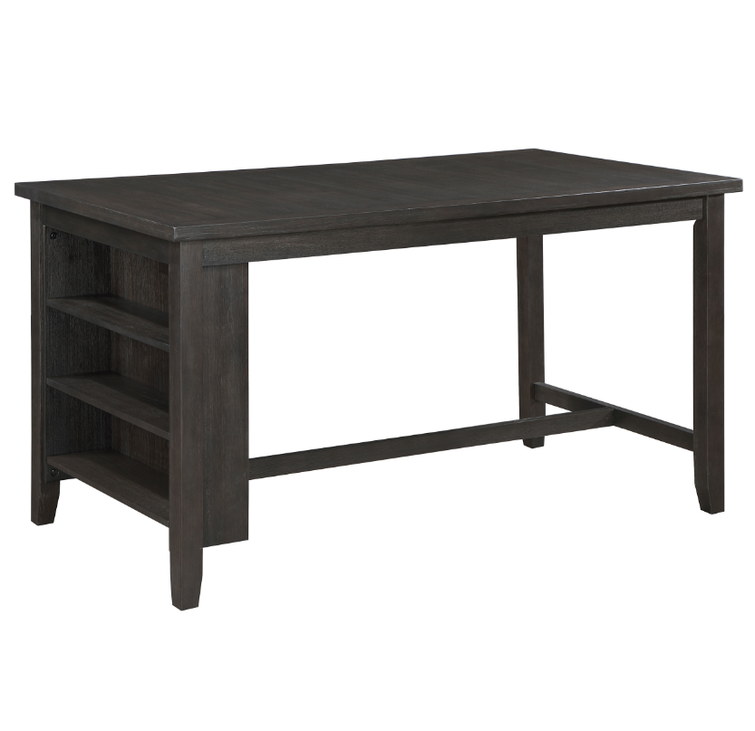 Elliston Rectangular Counter Height Dining Table With Storage Shelves Dark Grey