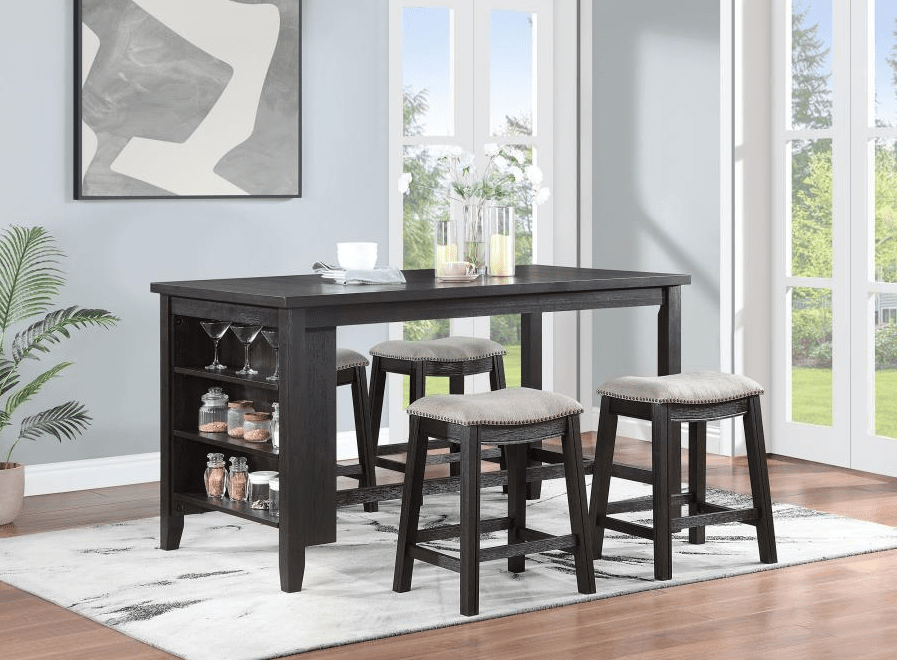 Elliston 5-Piece Rectangular Counter Height Dining Set Dark Grey And Beige