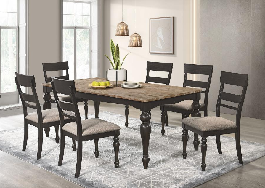 Bridget 7-Piece Rectangular Dining Set Brown Brushed And Charcoal Sandthrough