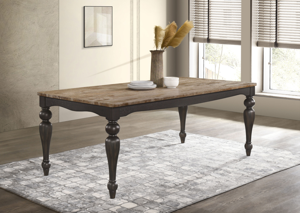 Bridget 7-Piece Rectangular Dining Set Brown Brushed And Charcoal Sandthrough