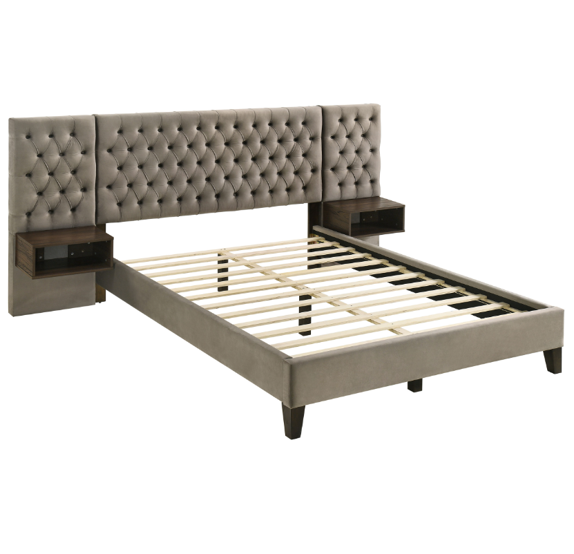 Marley Upholstered Eastern King Platform Bed With Headboard Panels Light Brown