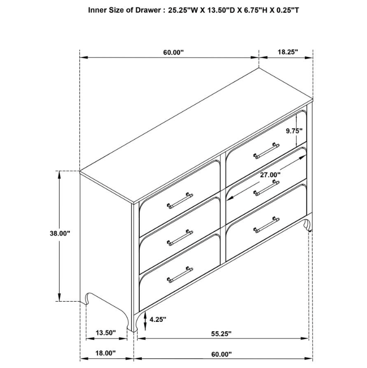 Anastasia 6-drawer Dresser - Pearl White