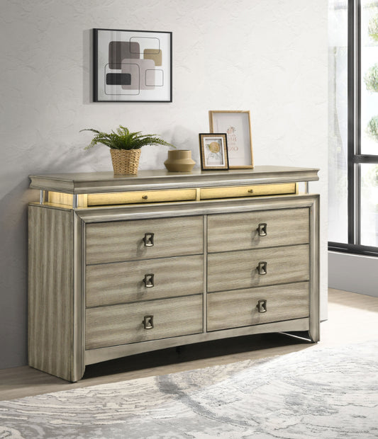 Giselle 8-drawer Bedroom Dresser with LED Rustic Beige