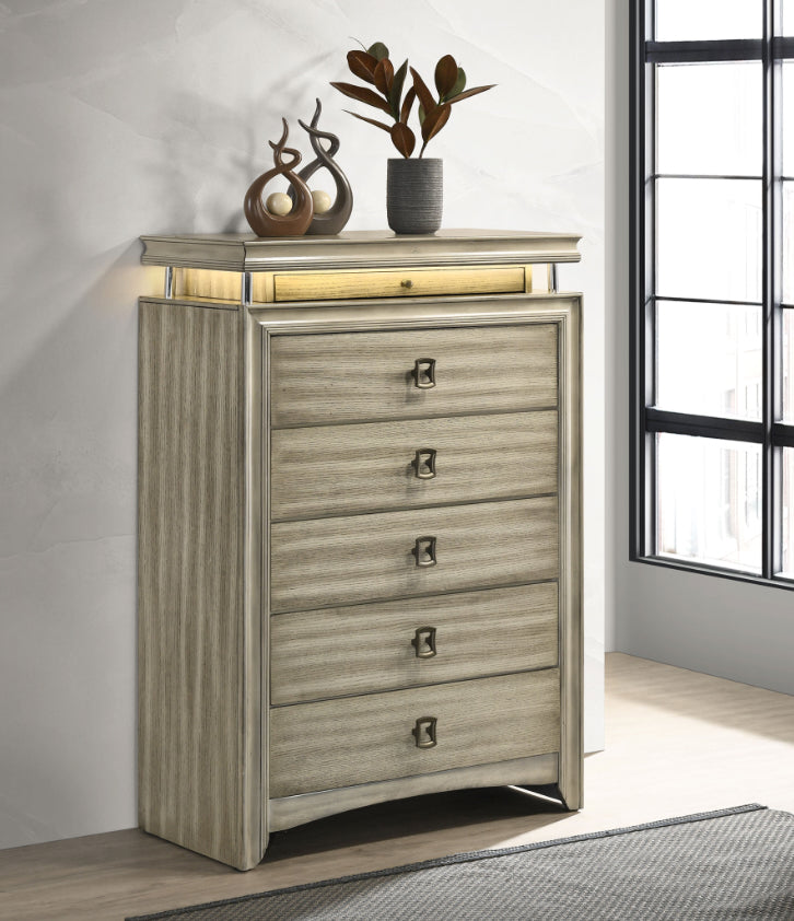 Giselle 6-drawer Bedroom Chest with LED Rustic Beige