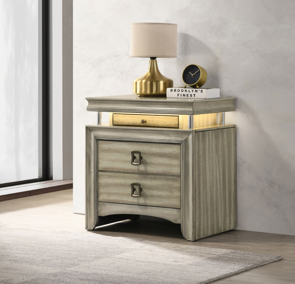 Giselle 3-drawer Nightstand with LED Rustic Beige