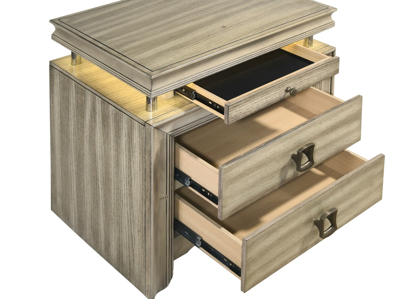 Giselle 3-drawer Nightstand with LED Rustic Beige