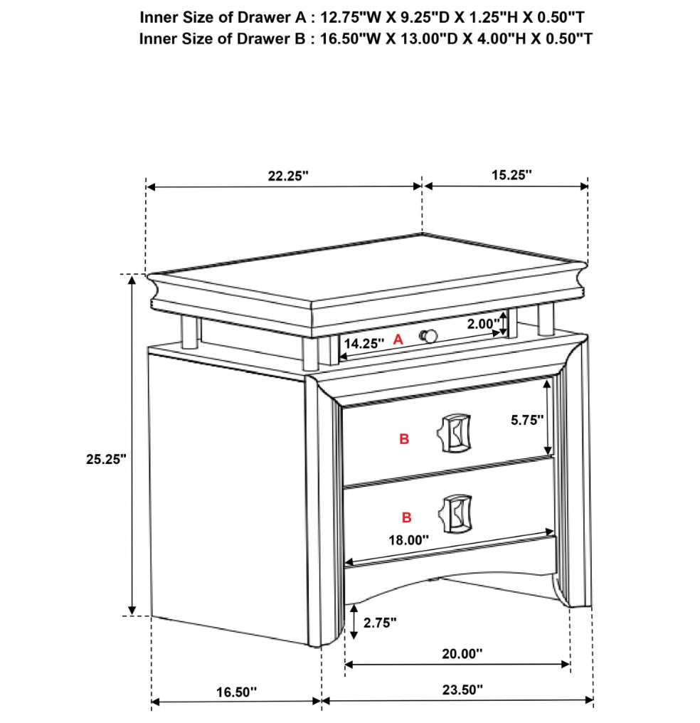 Giselle 3-drawer Nightstand with LED Rustic Beige