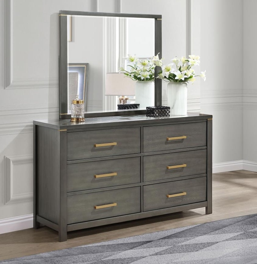 Kieran 6-Drawer Bedroom Dresser Grey