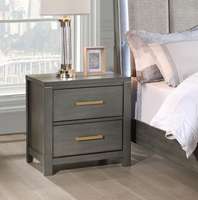 Kieran 2-Drawer Nightstand Bedside Table Grey