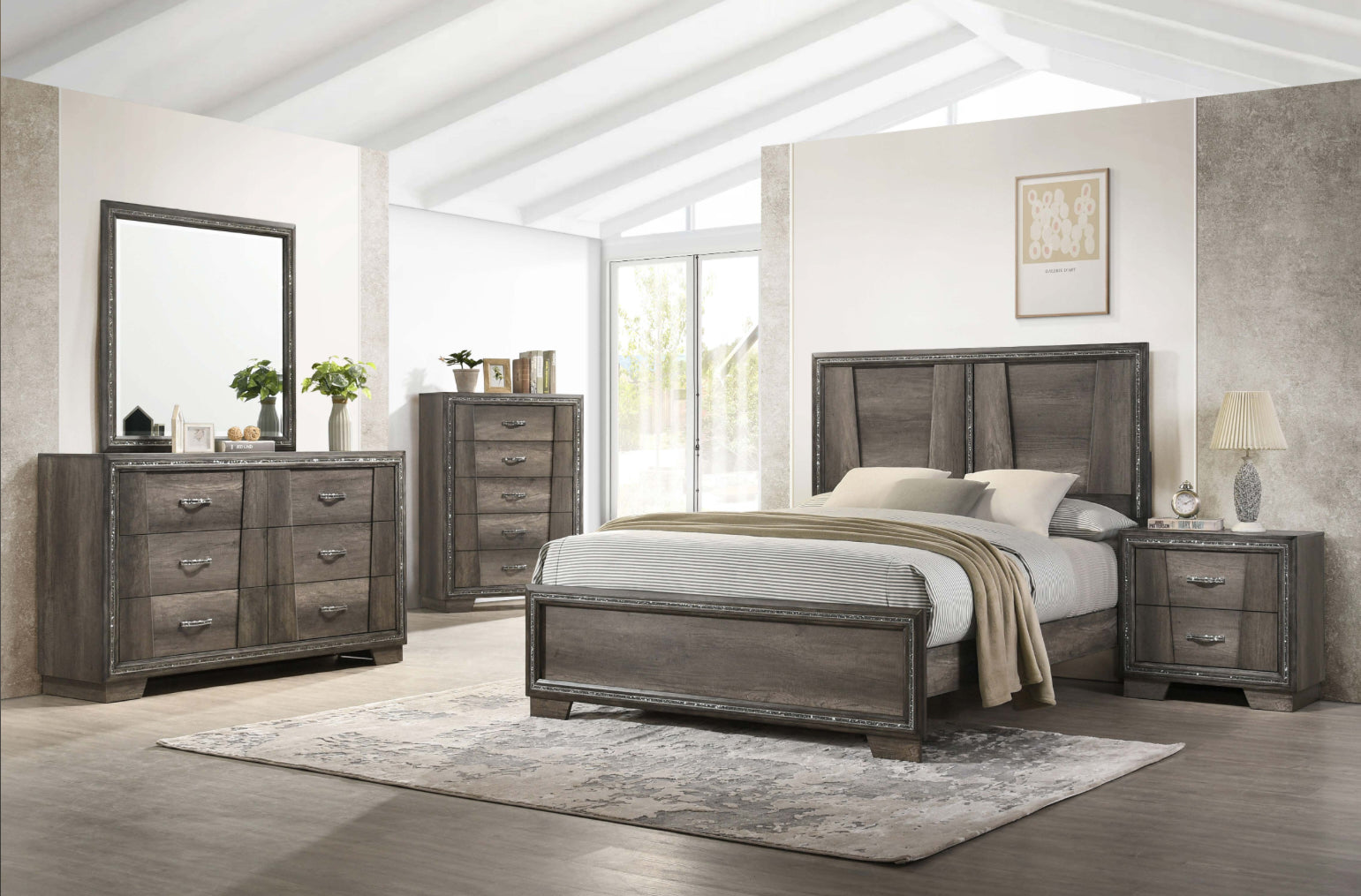 Janine Contemporary Bedroom Set - Gray