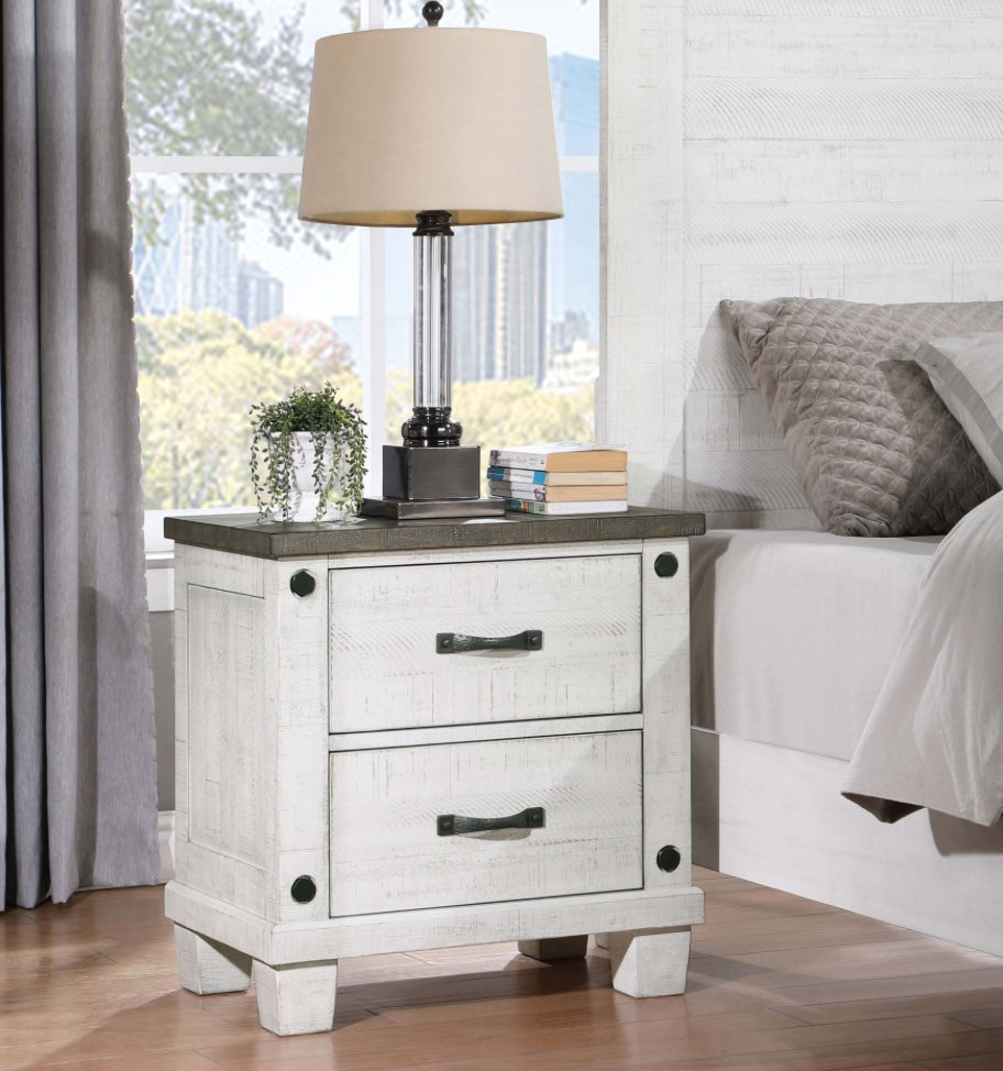 Lilith 2-Drawer Nightstand Distressed Grey And White