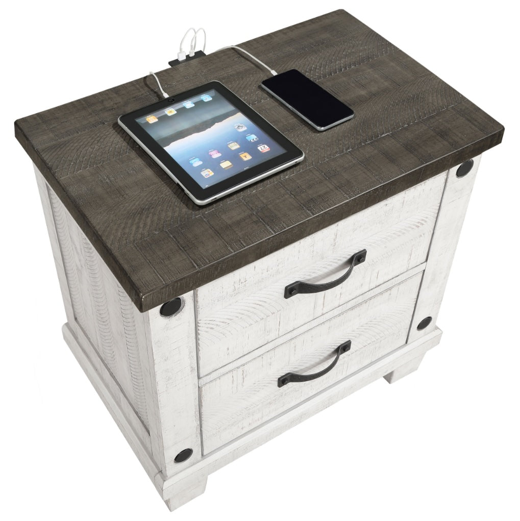 Lilith 2-Drawer Nightstand Distressed Grey And White