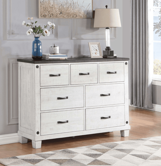 Lilith 7-Drawer Dresser Distressed Grey And White