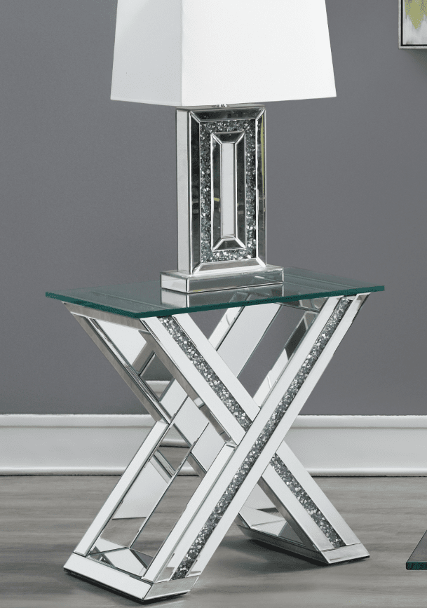 Bonnie X-base Rectangle Glass Top End Table Mirror