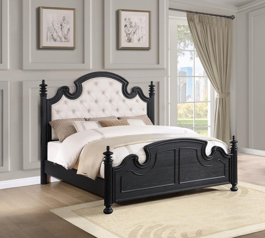 Celina Eastern King Bed With Upholstered Headboard Black And Beige