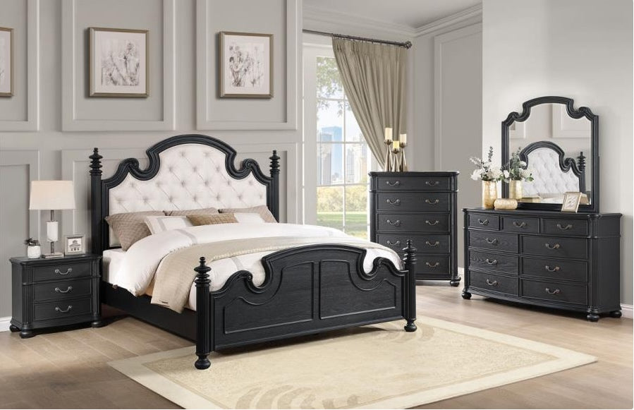 Celina Eastern King Bed With Upholstered Headboard Black And Beige