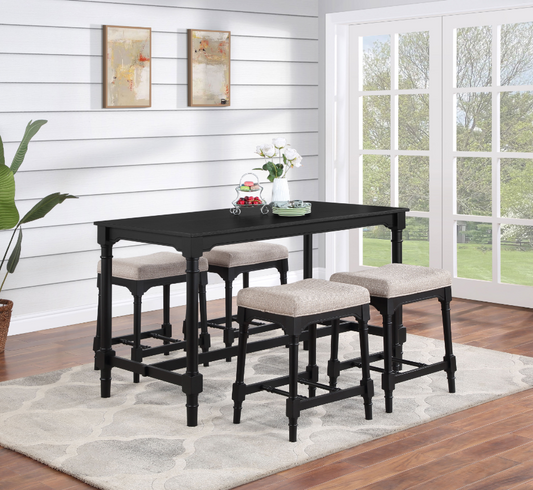 Martina 5-Piece Rectangular Spindle Leg Counter Height Dining Set Oatmeal And Black