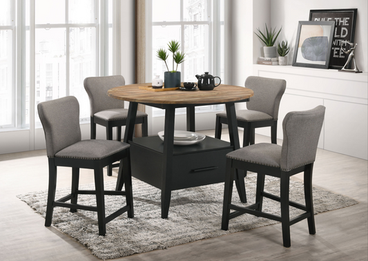 Gibson Round 5-Piece Counter Height Dining Set Yukon Oak And Black