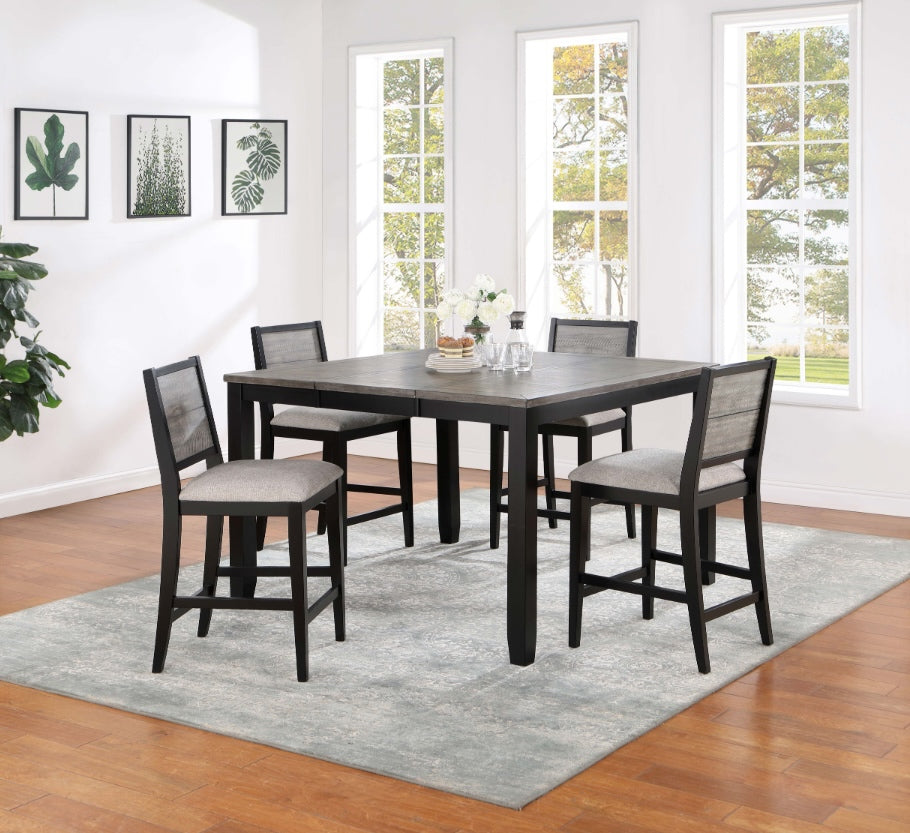 Elodie 5-Piece Counter Height Dining Table Set With Extension Leaf Grey And Black