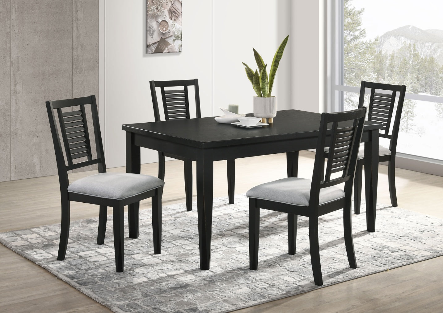 Appleton 5-Piece Rectangular Wood Dining Table Set Black Washed And Light Grey