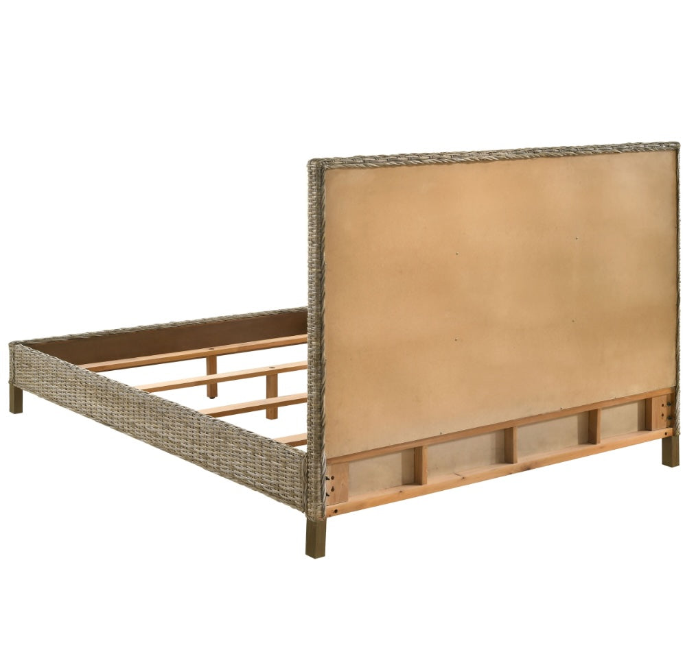 Zyla Woven Rattan Eastern King Panel Bed Kubu Grey