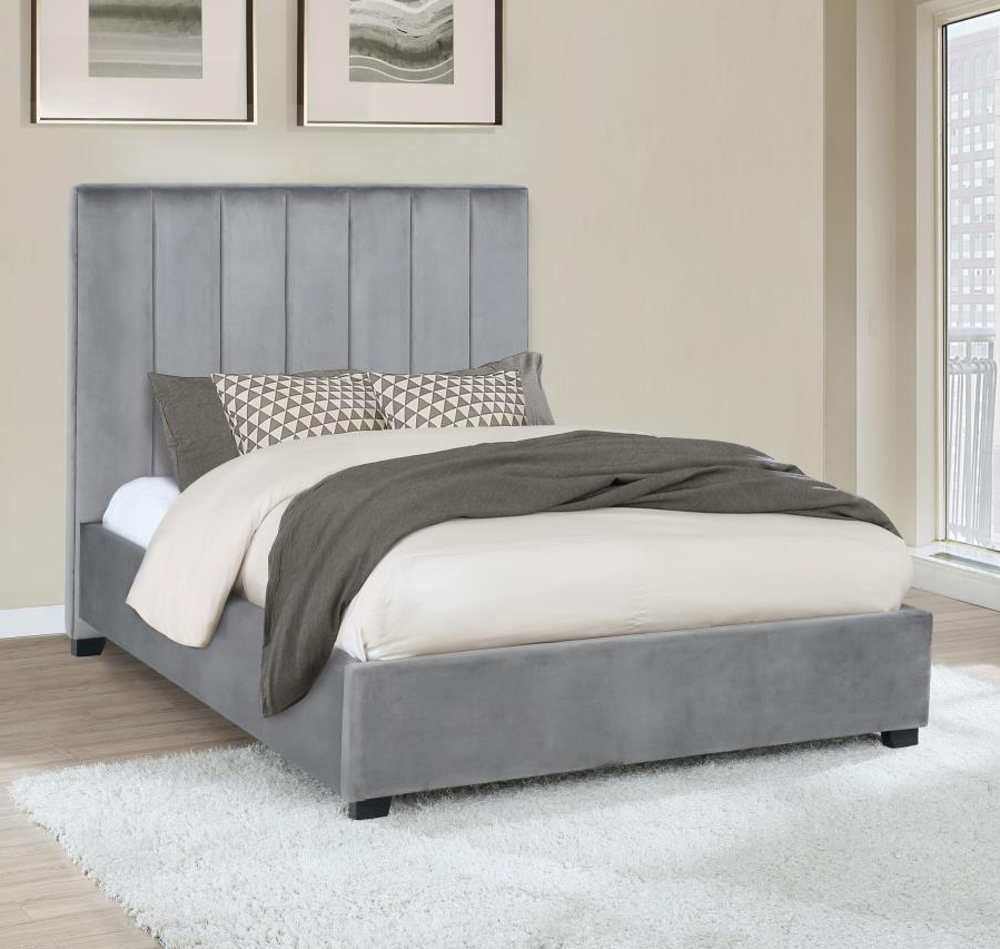 Arles Eastern King Vertical Channeled Tufted Bed Grey