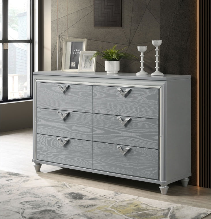 Veronica 6-Drawer Bedroom Dresser Light Silver