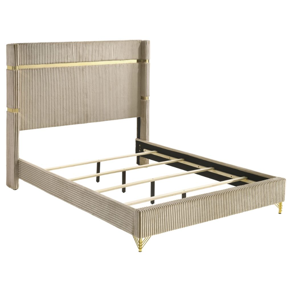 Lucia Modern King Wingback Panel Bed - Beige