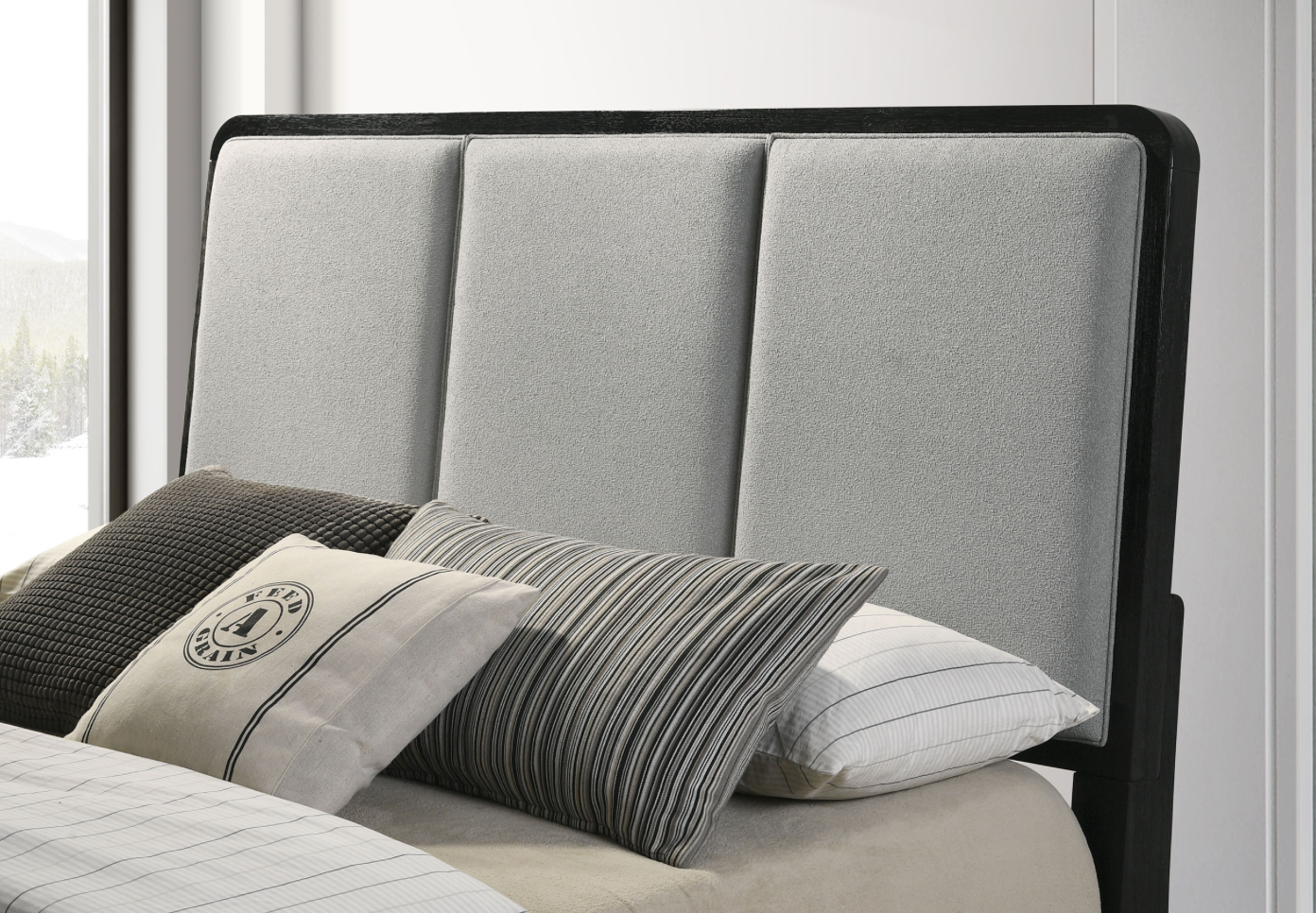 Arini Queen Bed With Upholstered Headboard Black And Grey