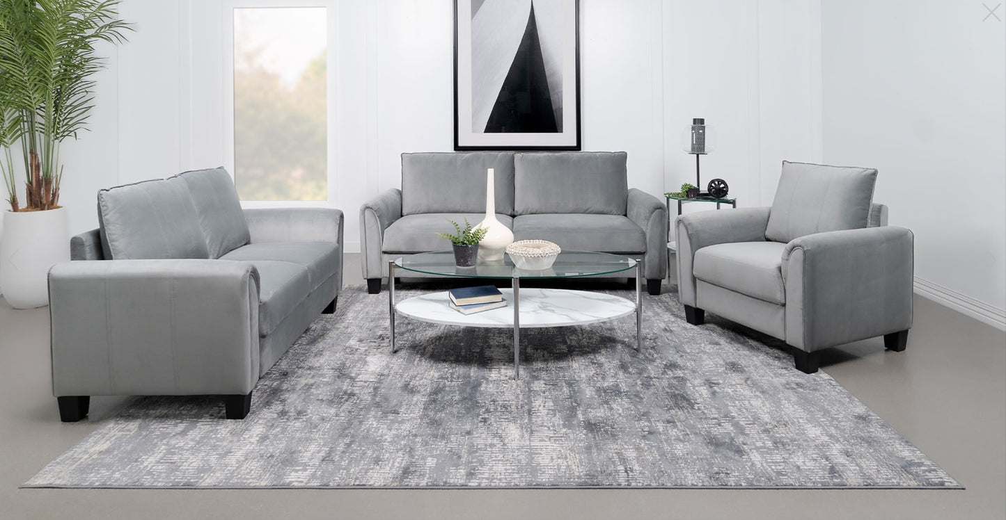 Davis Velvet Rolled Arm Sofa Grey