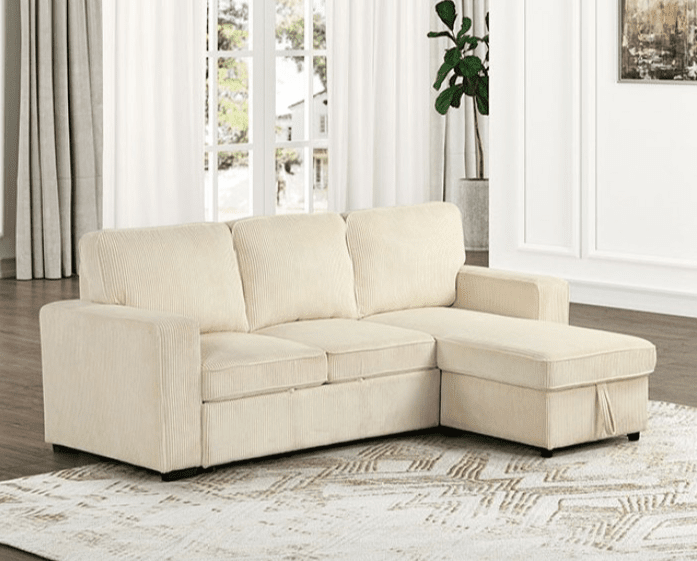 Yves Contemporary Corduroy Sleeper Sectional - Beige