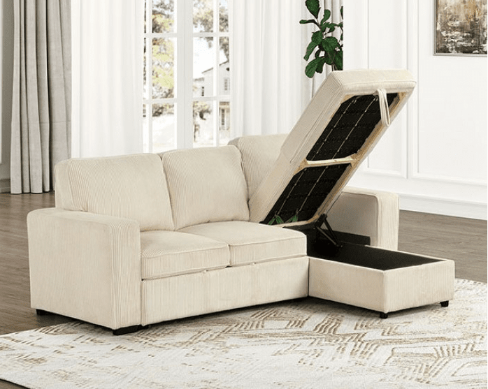 Yves Contemporary Corduroy Sleeper Sectional - Beige