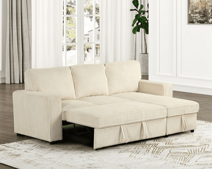 Yves Contemporary Corduroy Sleeper Sectional - Beige