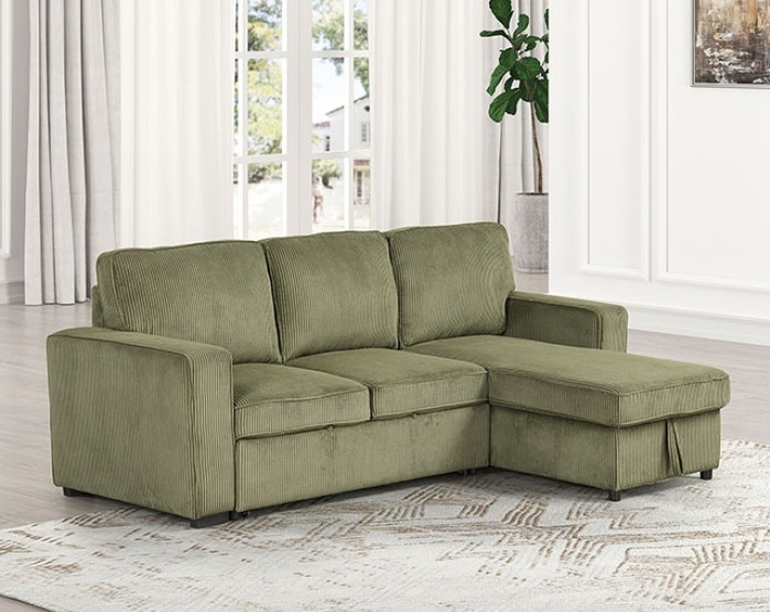 Yves Contemporary Corduroy Sleeper Sectional - Green