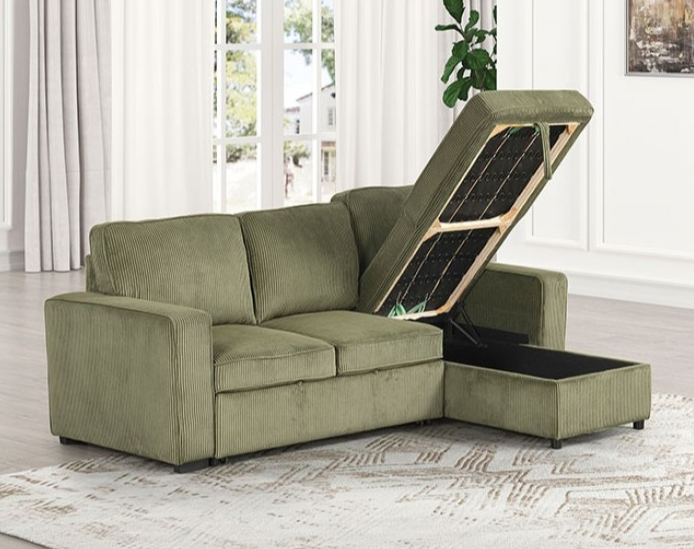 Yves Contemporary Corduroy Sleeper Sectional - Green