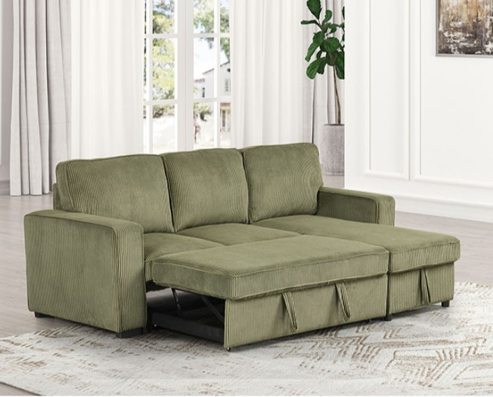 Yves Contemporary Corduroy Sleeper Sectional - Green