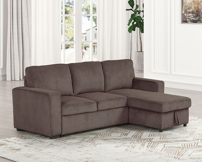 Yves Contemporary Corduroy Sleeper Sectional - Brown