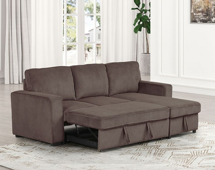 Yves Contemporary Corduroy Sleeper Sectional - Brown