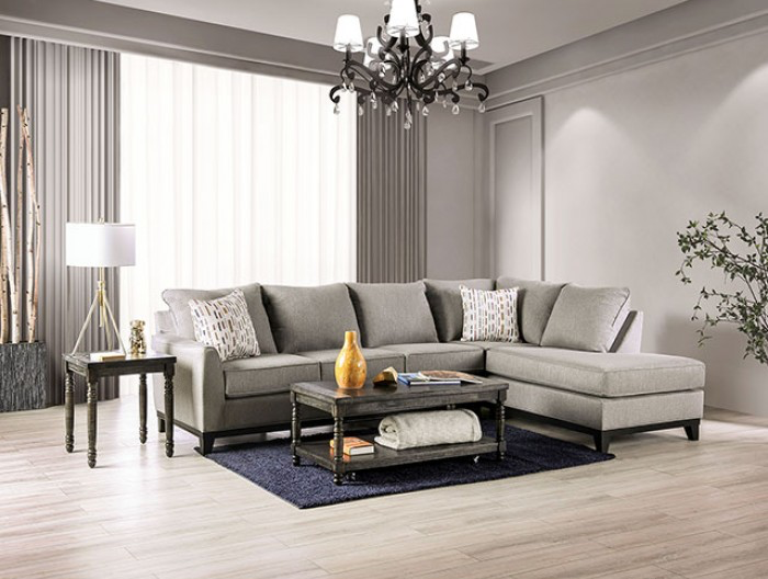 Lantwit Transitional Linen Sectional with Black Trim - Gray